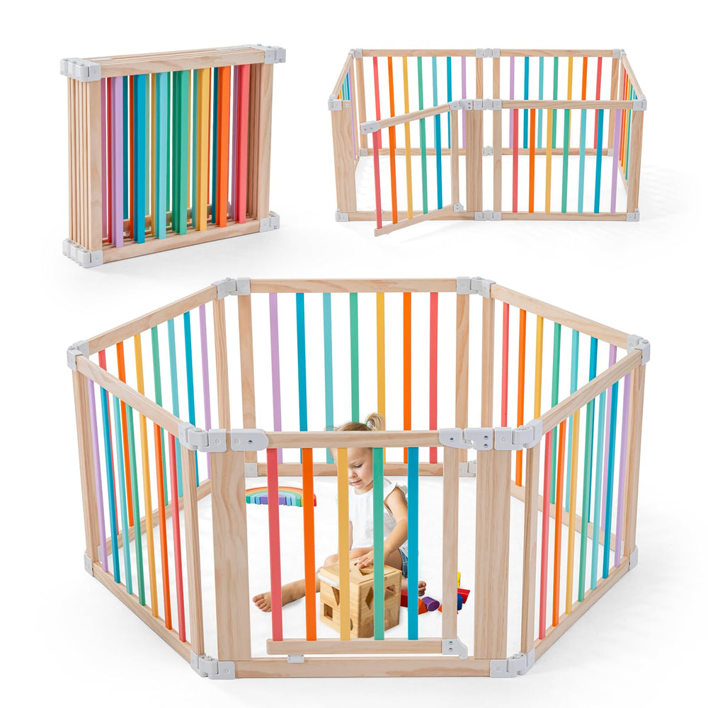 Gewitt baby playpen setup-angle demonstrates flexible panels for irregular spaces.
