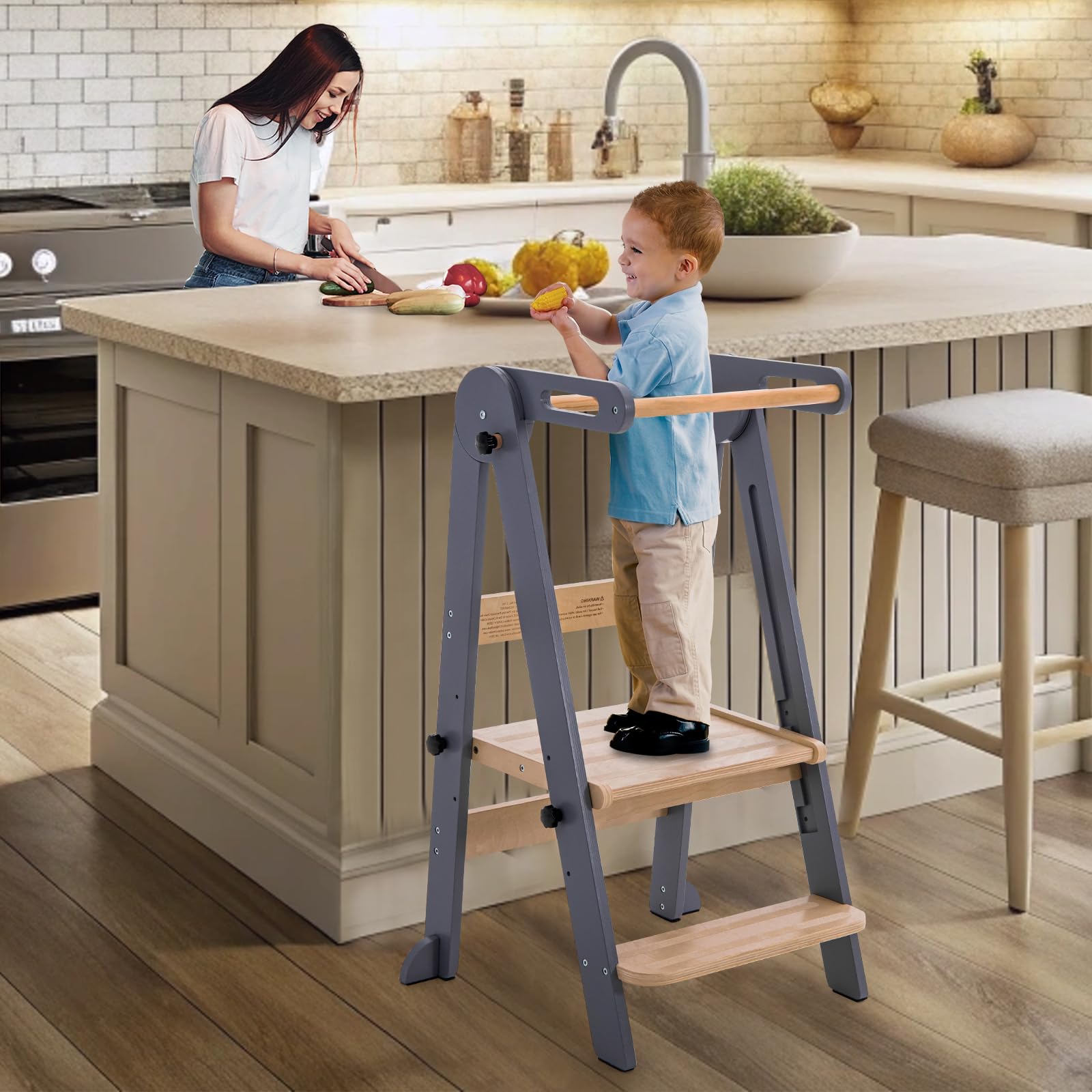 Gewitt foldable toddler stool folded grey for compact storage