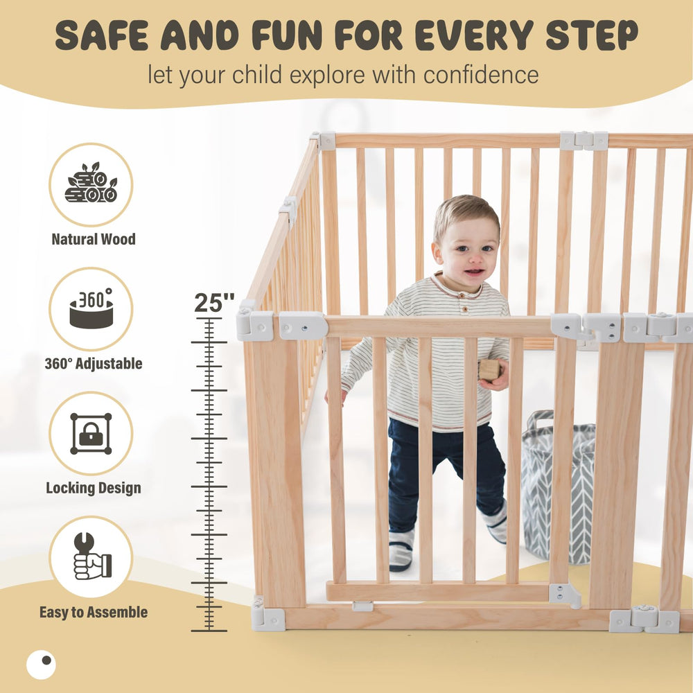 Gewitt foldable wooden playpen eight-panel layout demonstrated