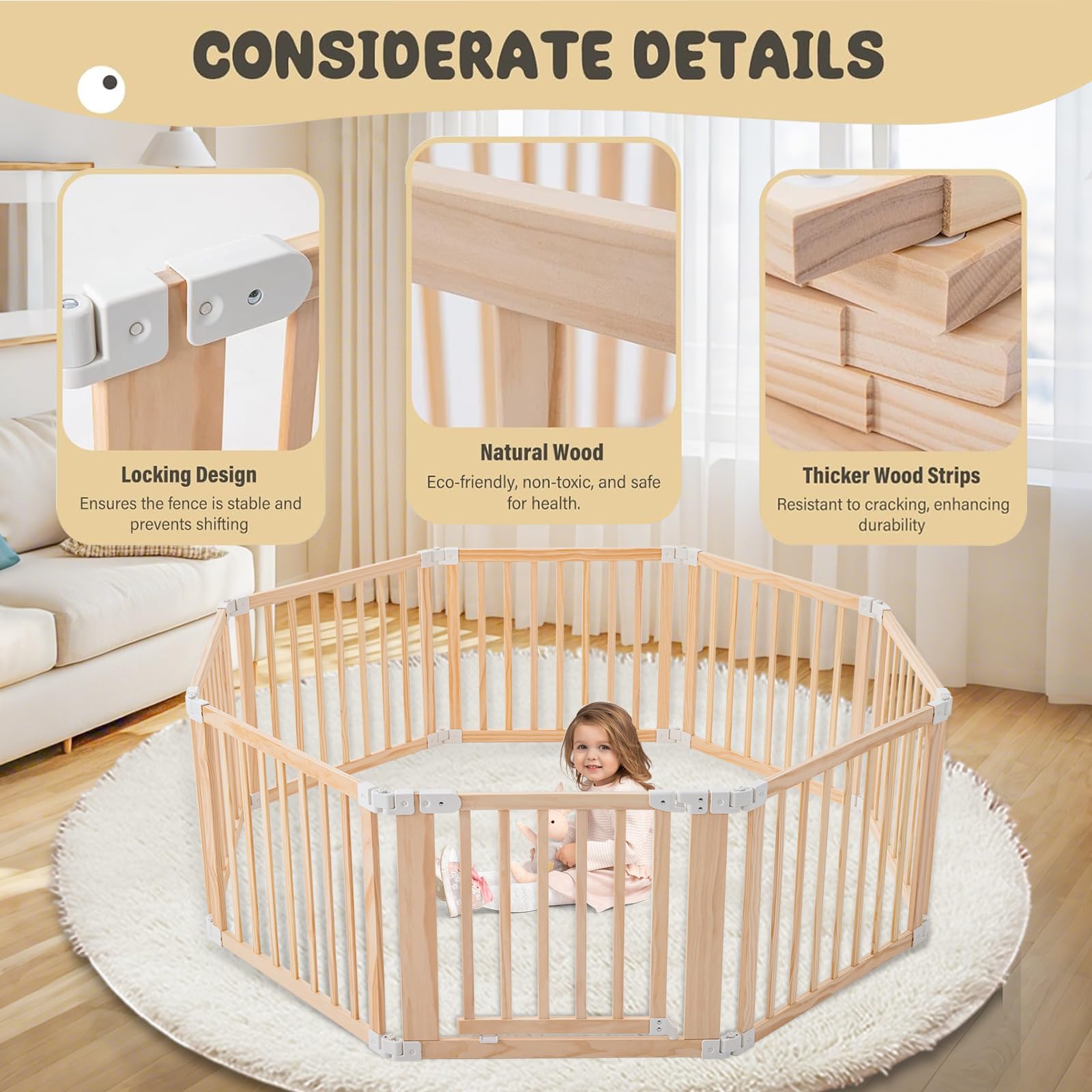 Gewitt foldable wooden playpen side panels show detachable design