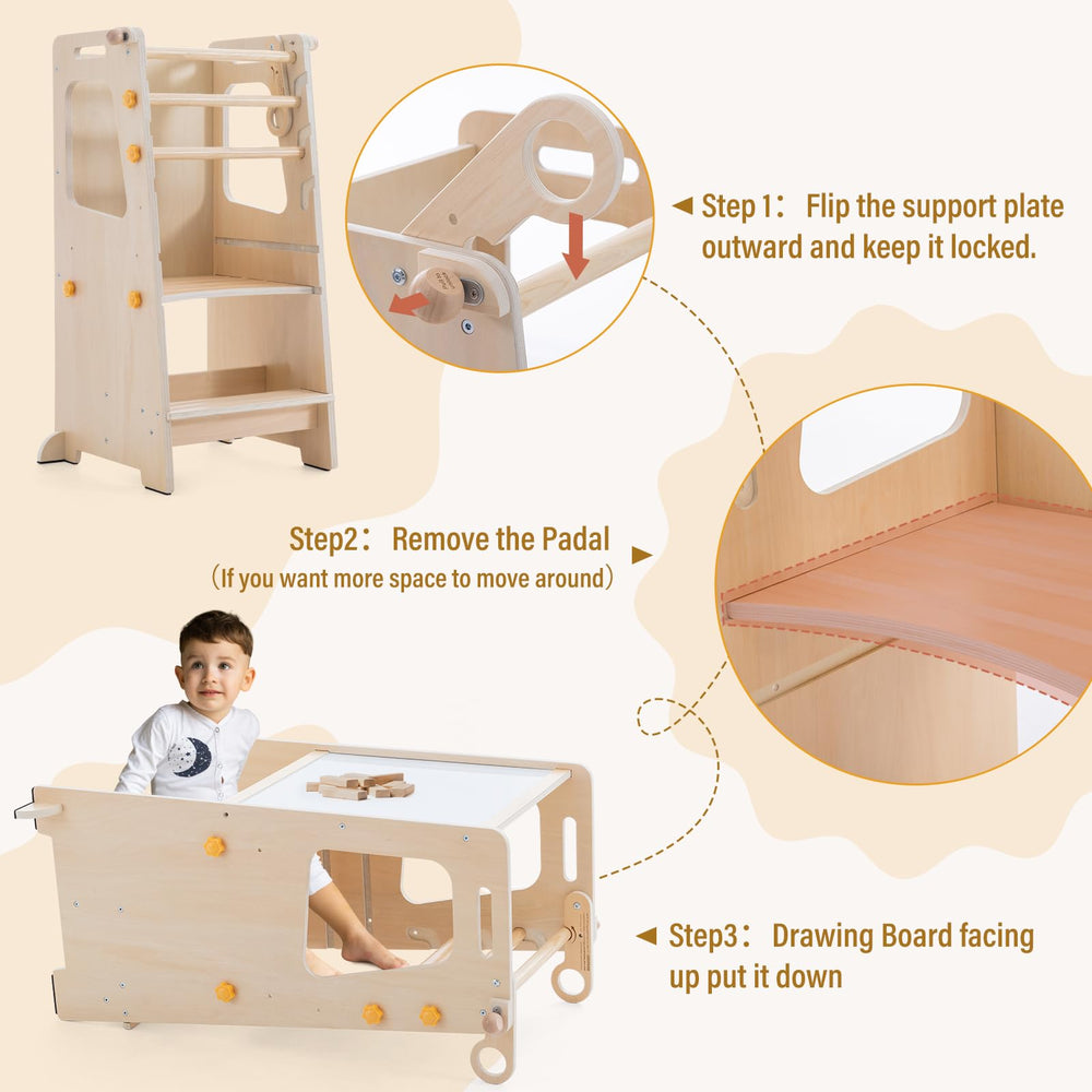 Gewitt toddler height adjustable stool supports growing child reach at 38 and 45 inches