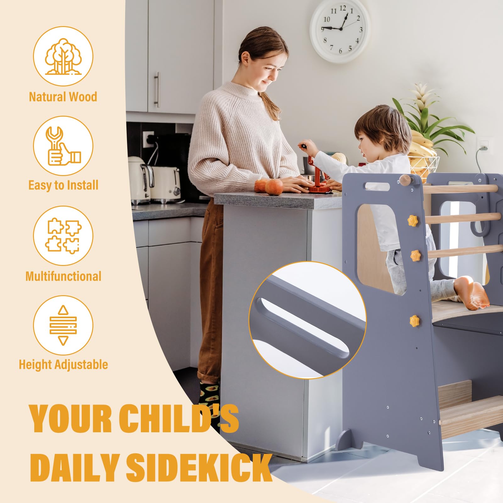 Gewitt Toddler Standing Tower anti-slip base provides stable footing on slick floors.