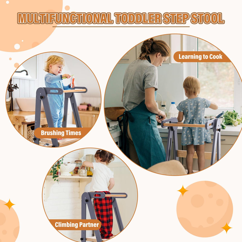 Gewitt toddler stool in bathroom grey ready for sink tasks