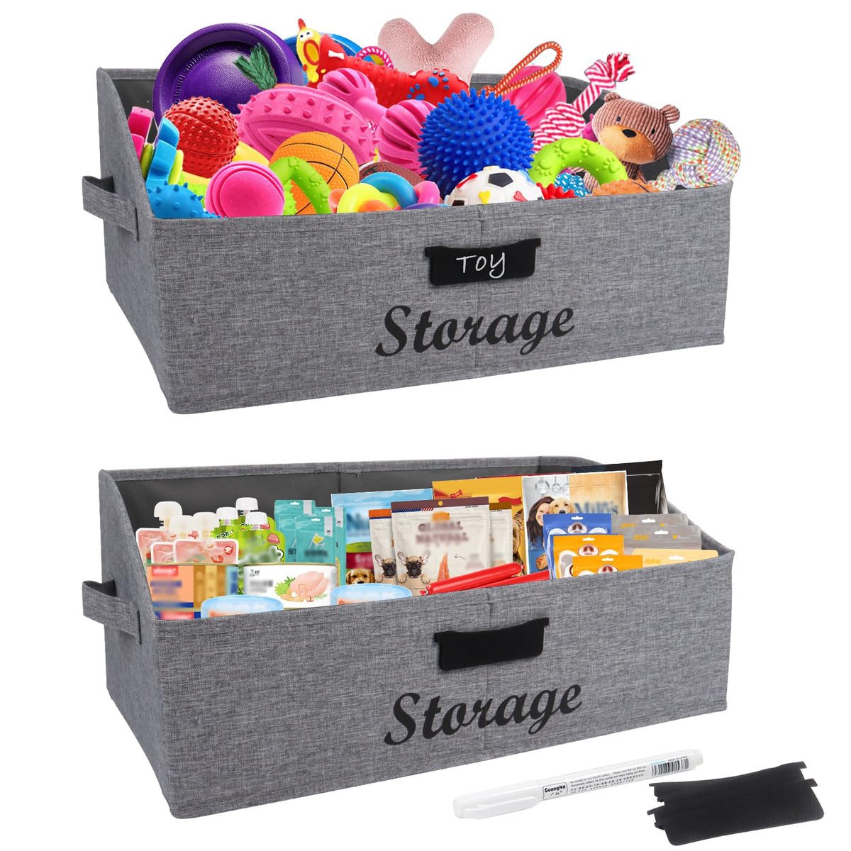 Geyecete dog toy basket foldable set with handles for easy transport.