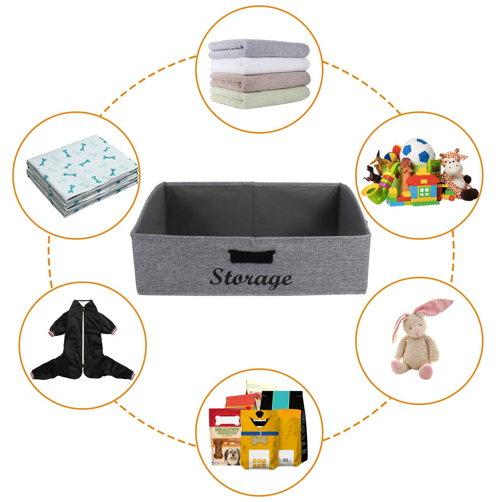 Geyecete dog toy basket with sturdy handles for easy relocation.