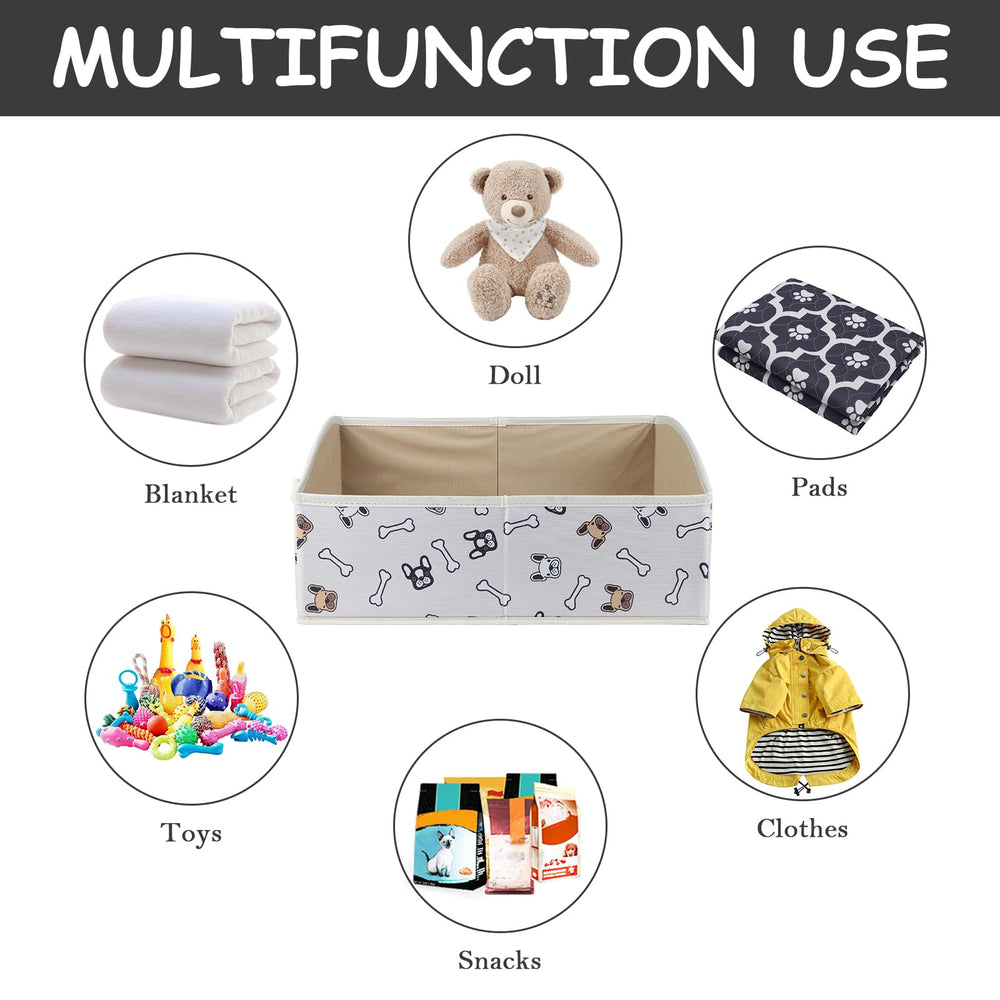 Geyecete dog toy basket shows sturdy water-resistant fabric protecting contents.