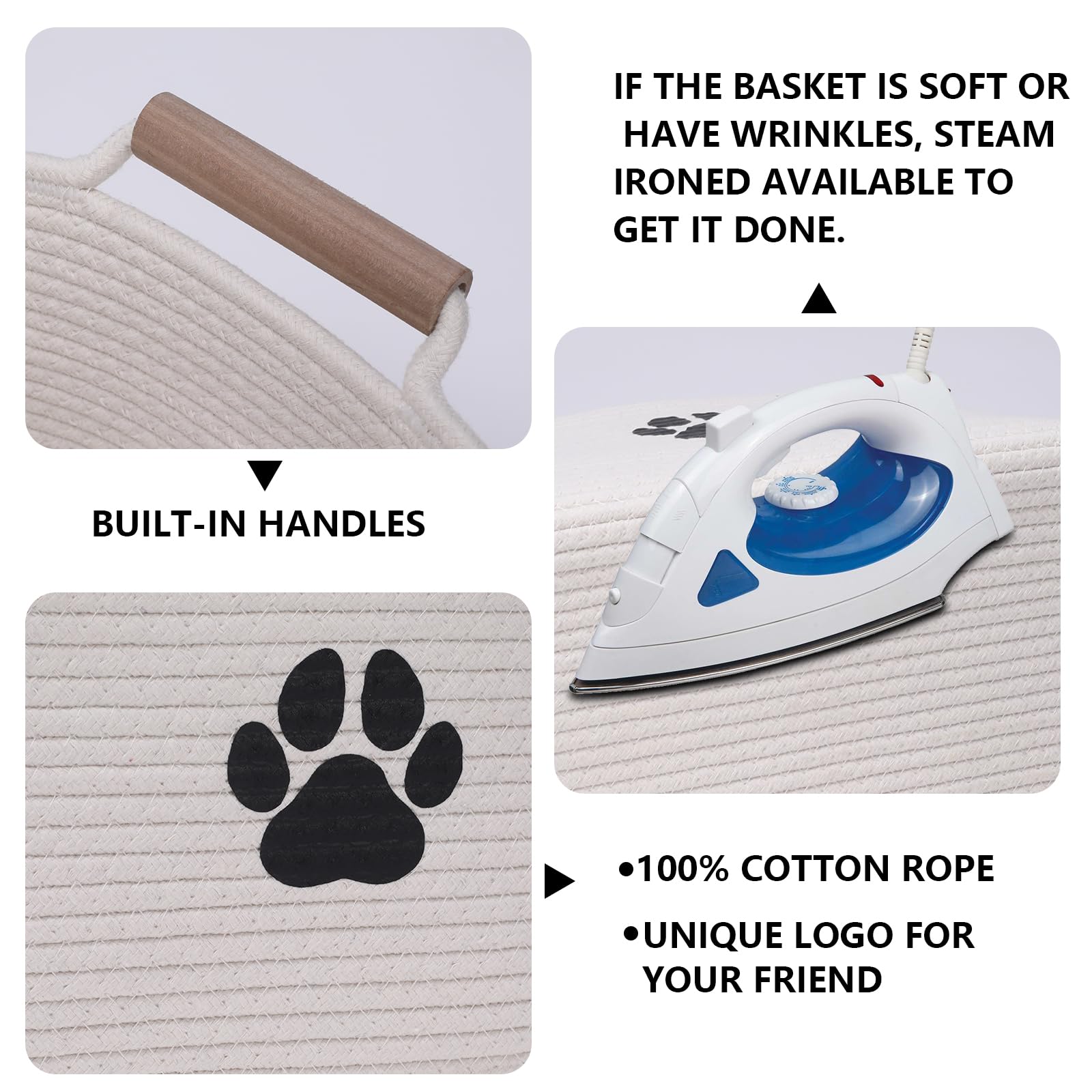 Geyecete dog toy basket with wood handle for easy transport around the home