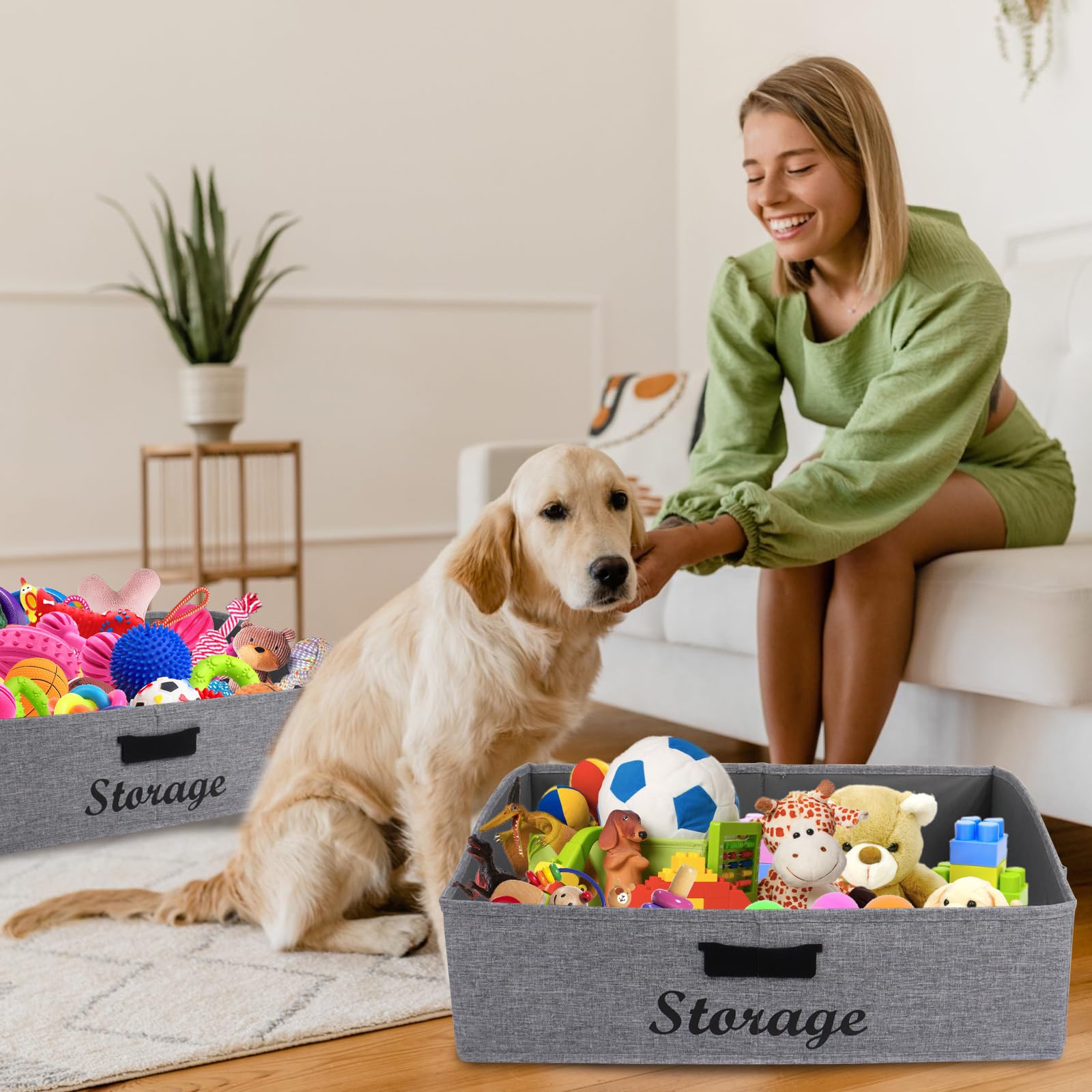 Geyecete dog toy bin stand-up design stays upright for visibility.