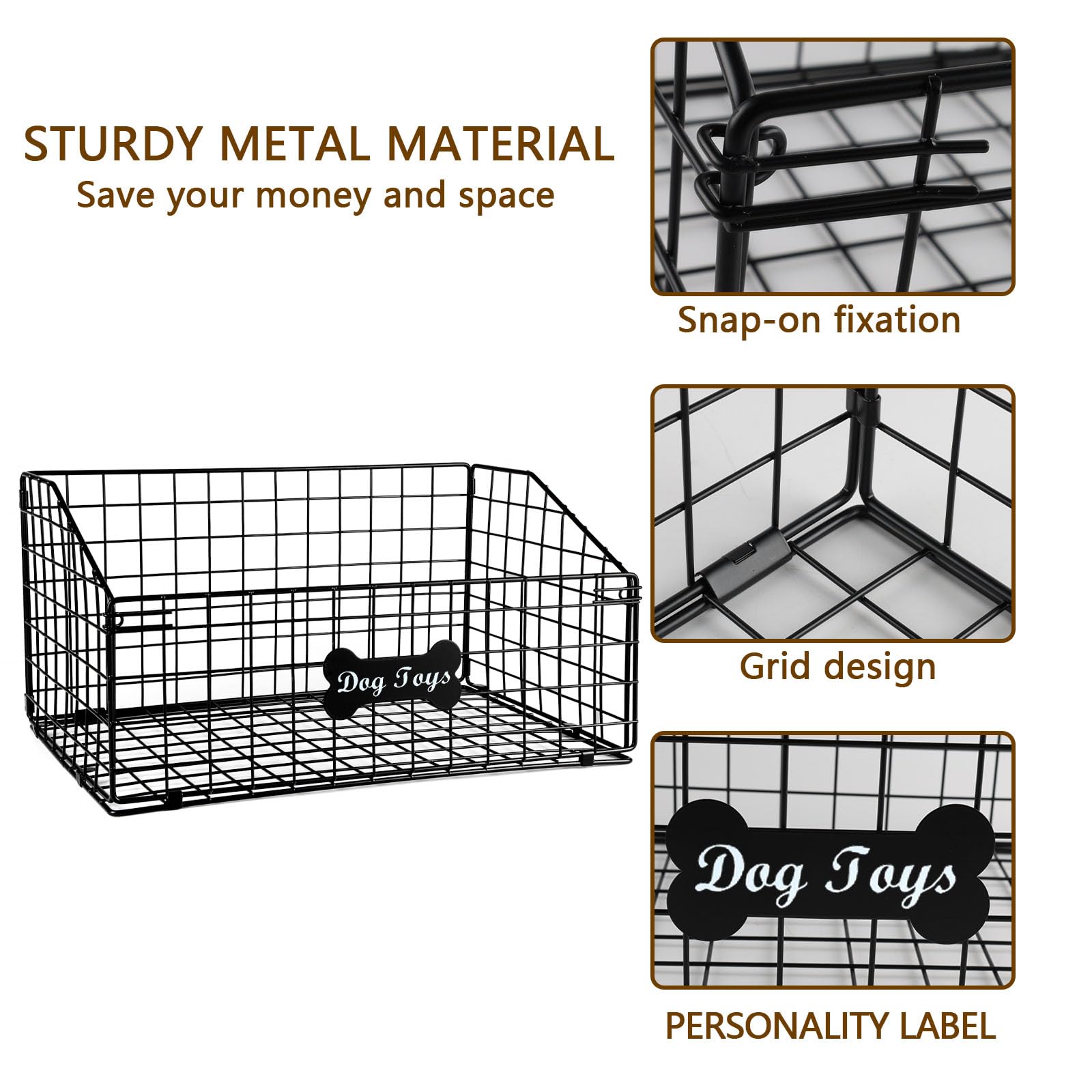 Geyecete dog toy box 2pack side view highlights sturdy wire frame