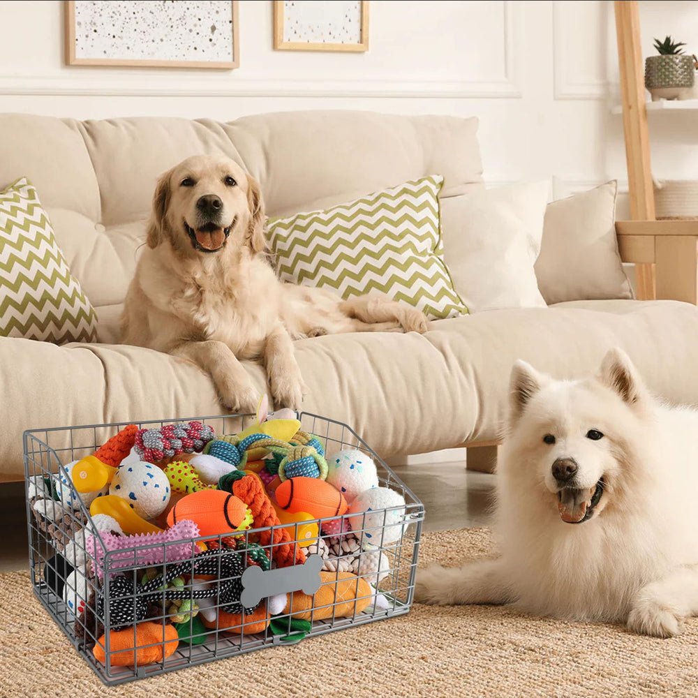 Geyecete dog toy box collapsible design enables easy storage when unused.