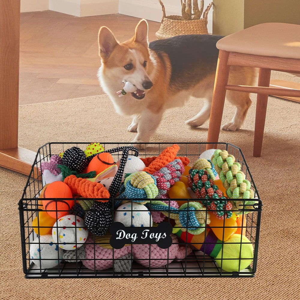 Geyecete dog toy box dimensions 16x11x8 inches illustrate roomy footprint