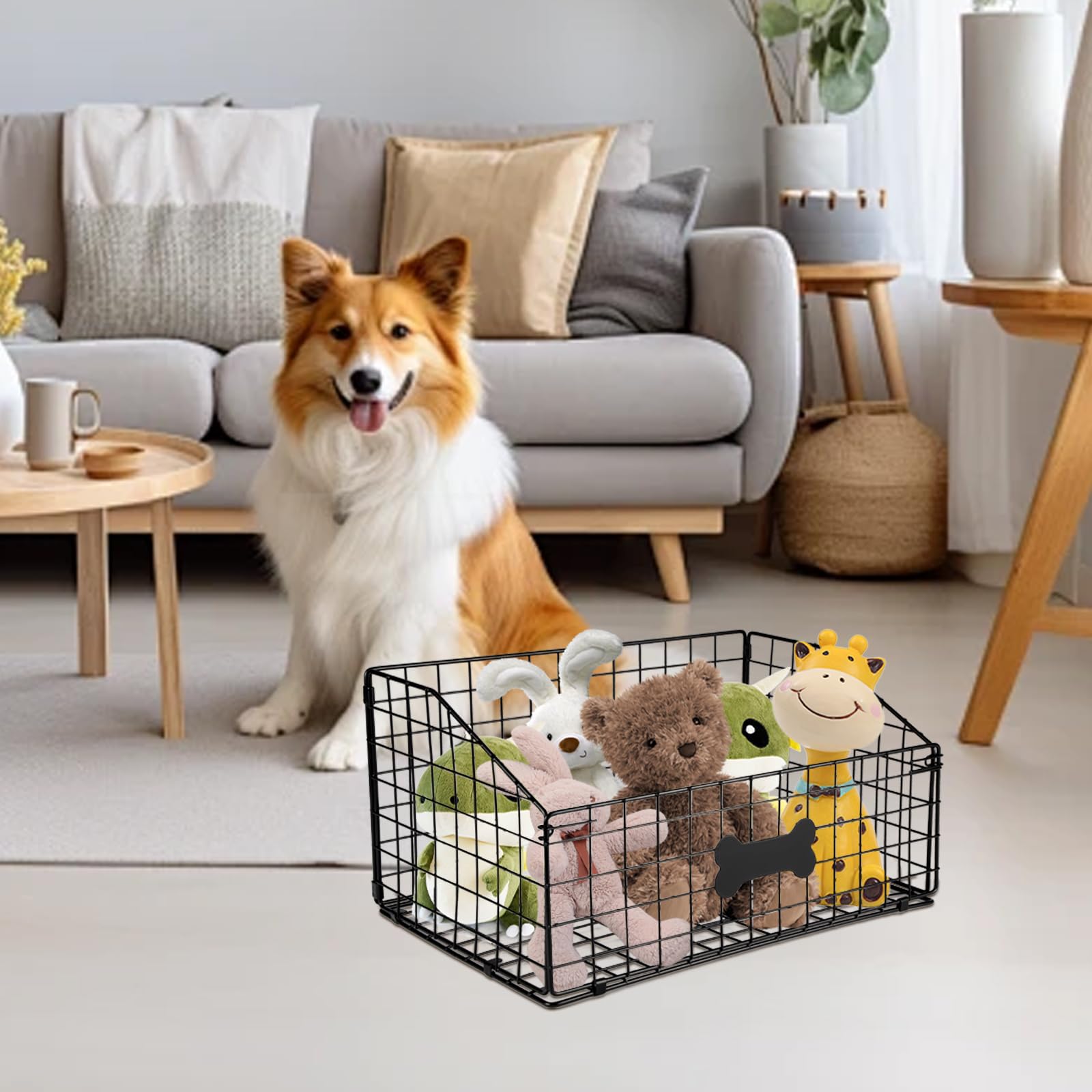 Geyecete stylish black design complements home decor while keeping toys tidy.