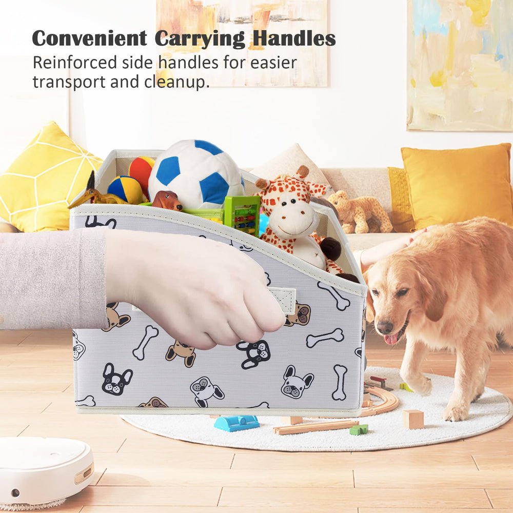 Geyecete cloth-and-cardboard bin keeps toys organized on shelves or under tables.