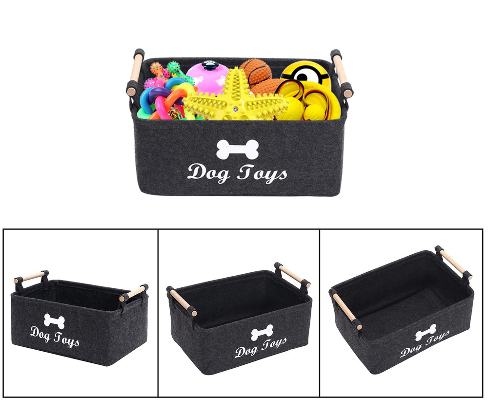 Geyecete dog toys storage bin in playroom shows quick cleanup after playtime