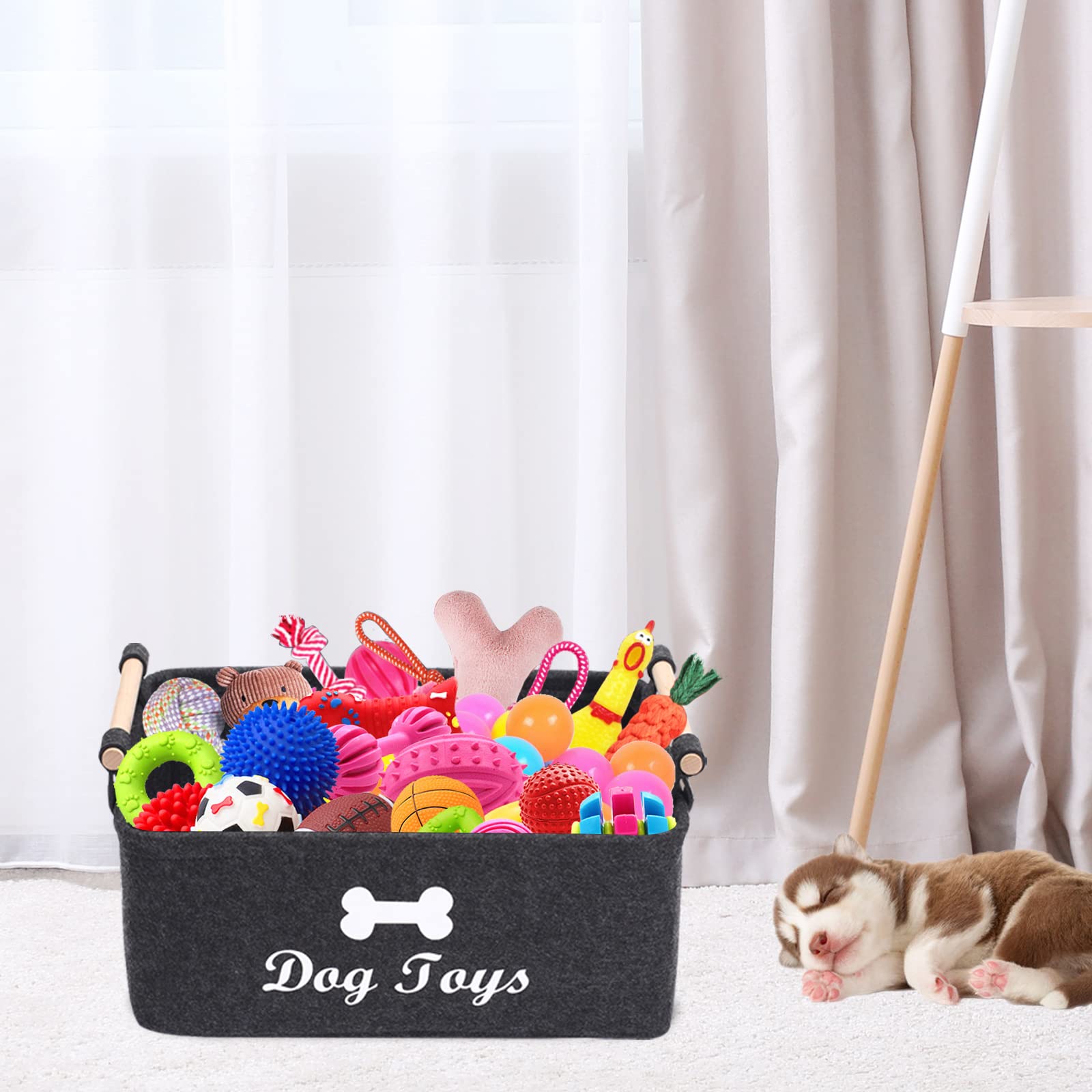Geyecete dog toys storage bin multiuse aids tidy spaces for toys, books, towels