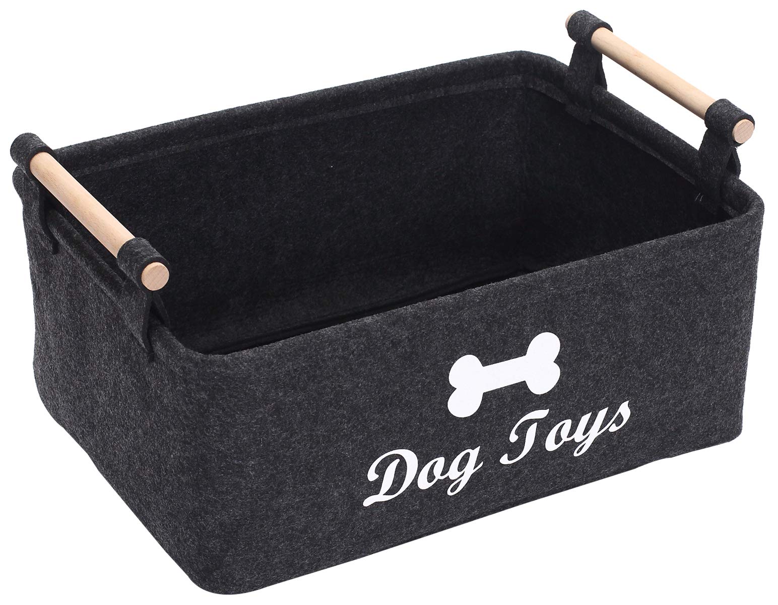 Geyecete dog toys storage bin with wood handle close-up showing sturdy transport option