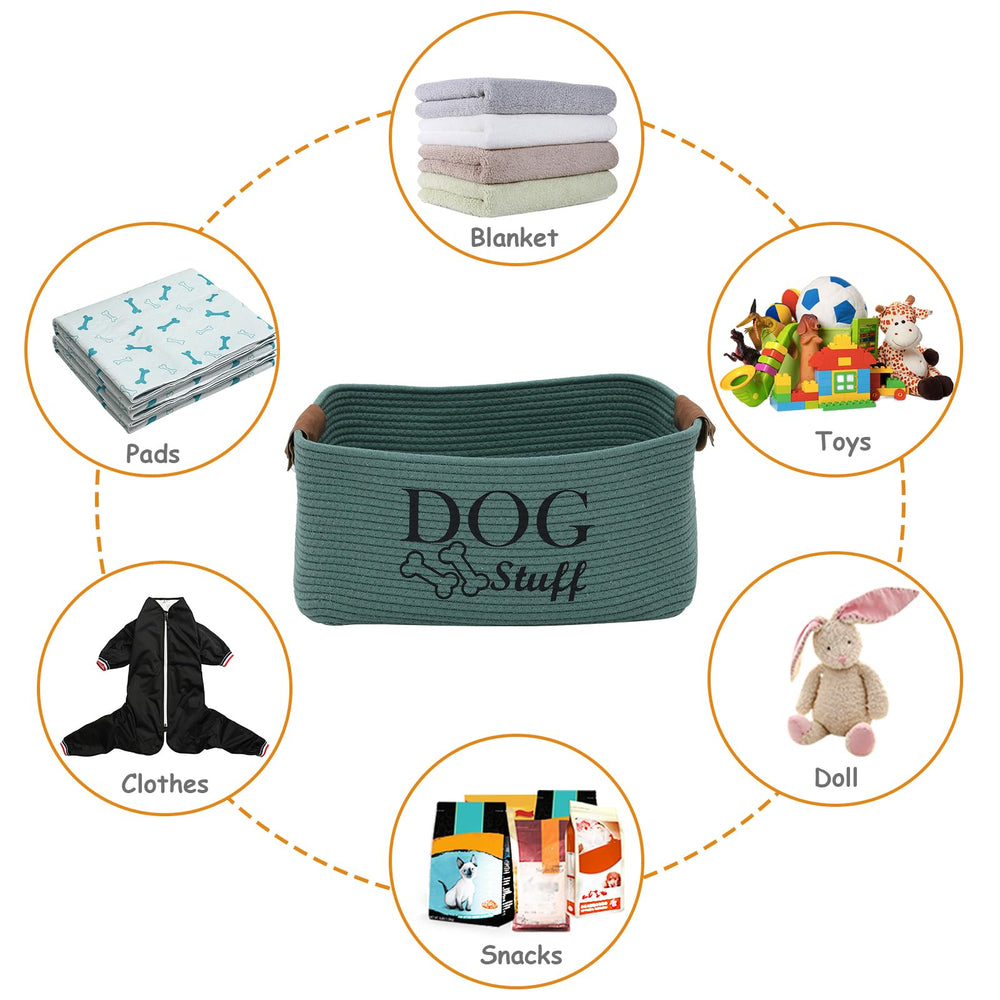 Geyecete square dog toy basket green inside keeps clutter organized.