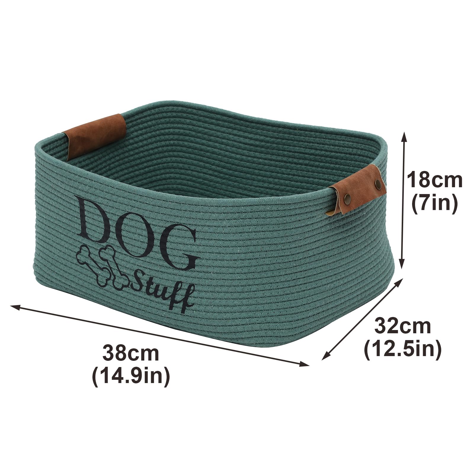 Geyecete square dog toy basket green washable design for easy cleaning.