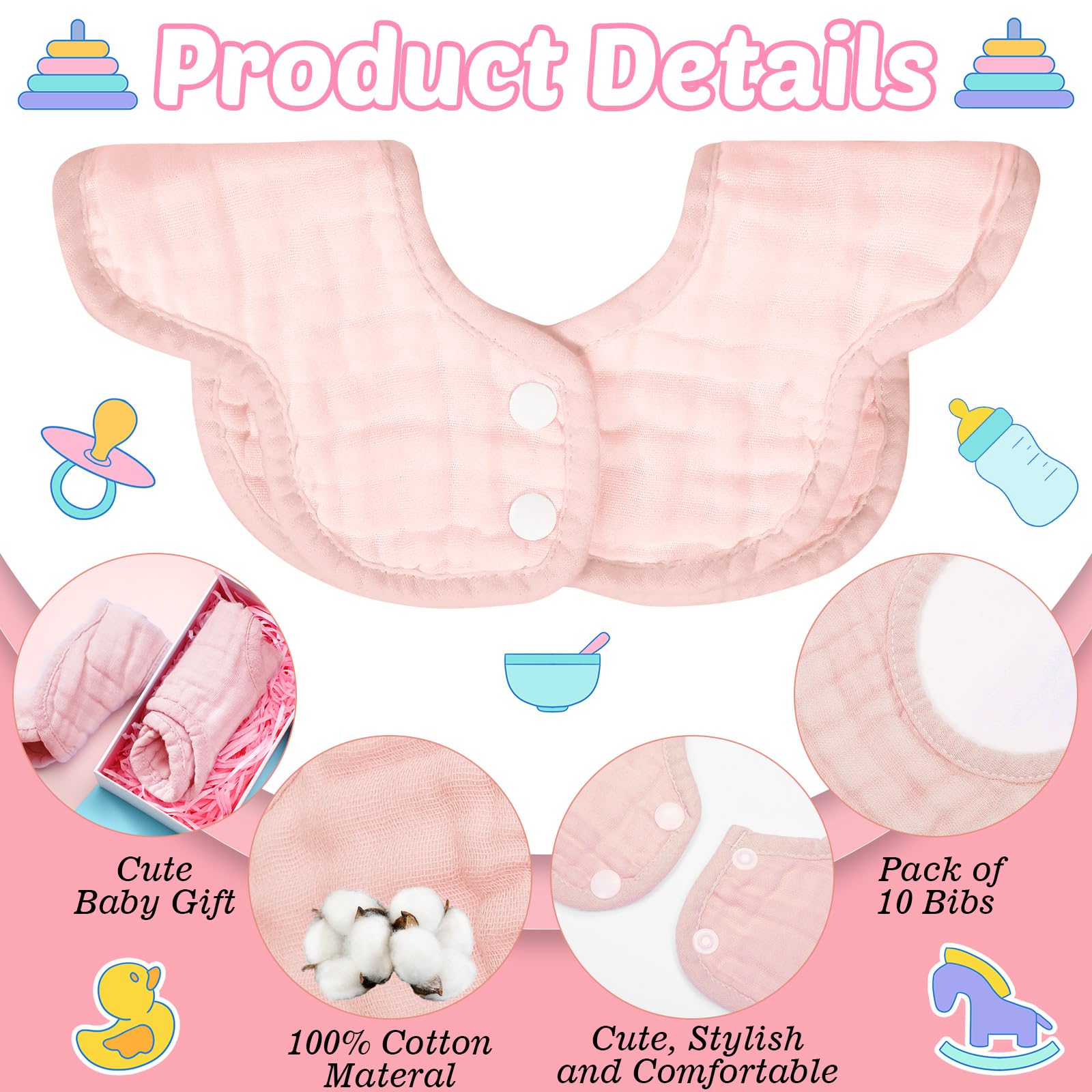 Geyoga baby bib soft gauze material feels gentle on baby skin