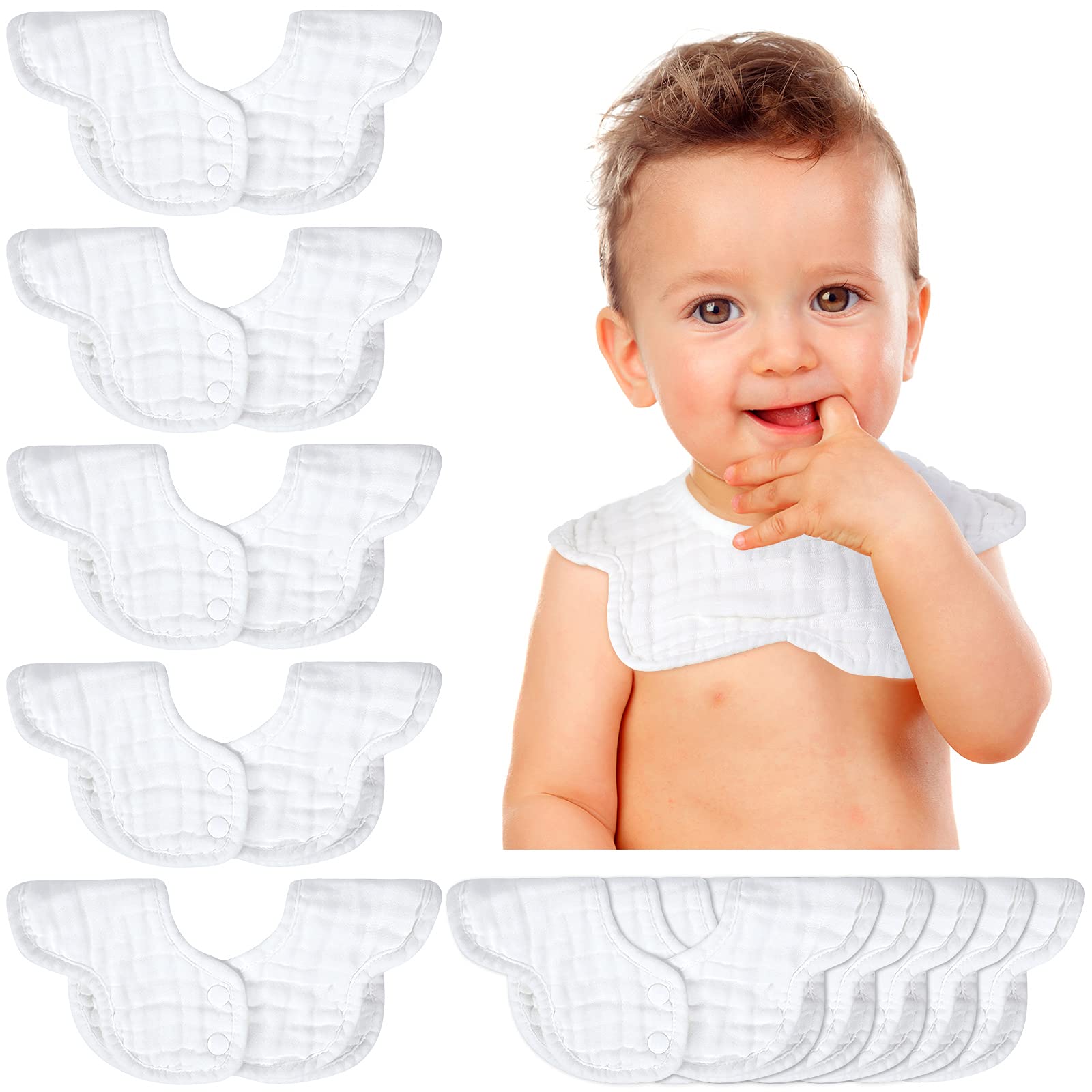 Geyoga baby bibs show 360° rotate snap closure for versatile dribble protection.