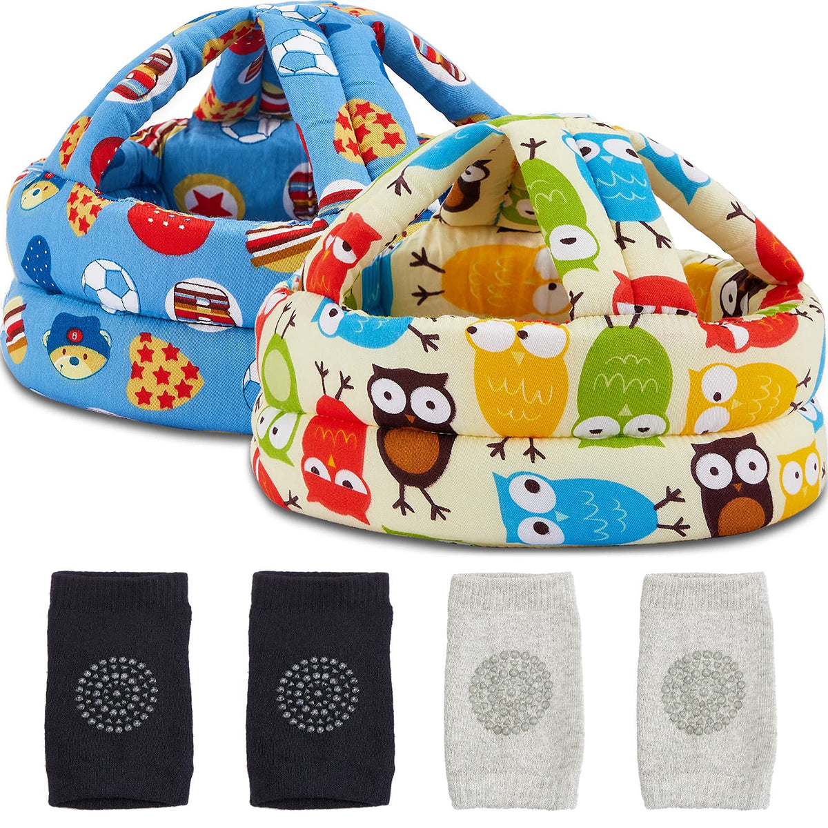 Geyoga baby safety helmet Owl Style front view with cushioned head protection for crawling