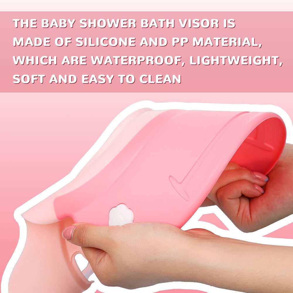 Geyoga Baby Shower Cap Pink Eye and Ear Protection in action during shampoo time.