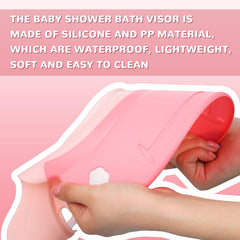 Geyoga Baby Shower Cap Pink Eye and Ear Protection in action during shampoo time.