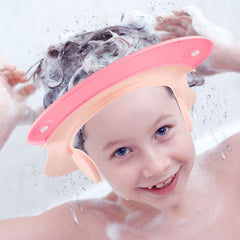Geyoga Baby Shower Cap Pink Front View, adjustable fit for comfy bath time and splash protection.