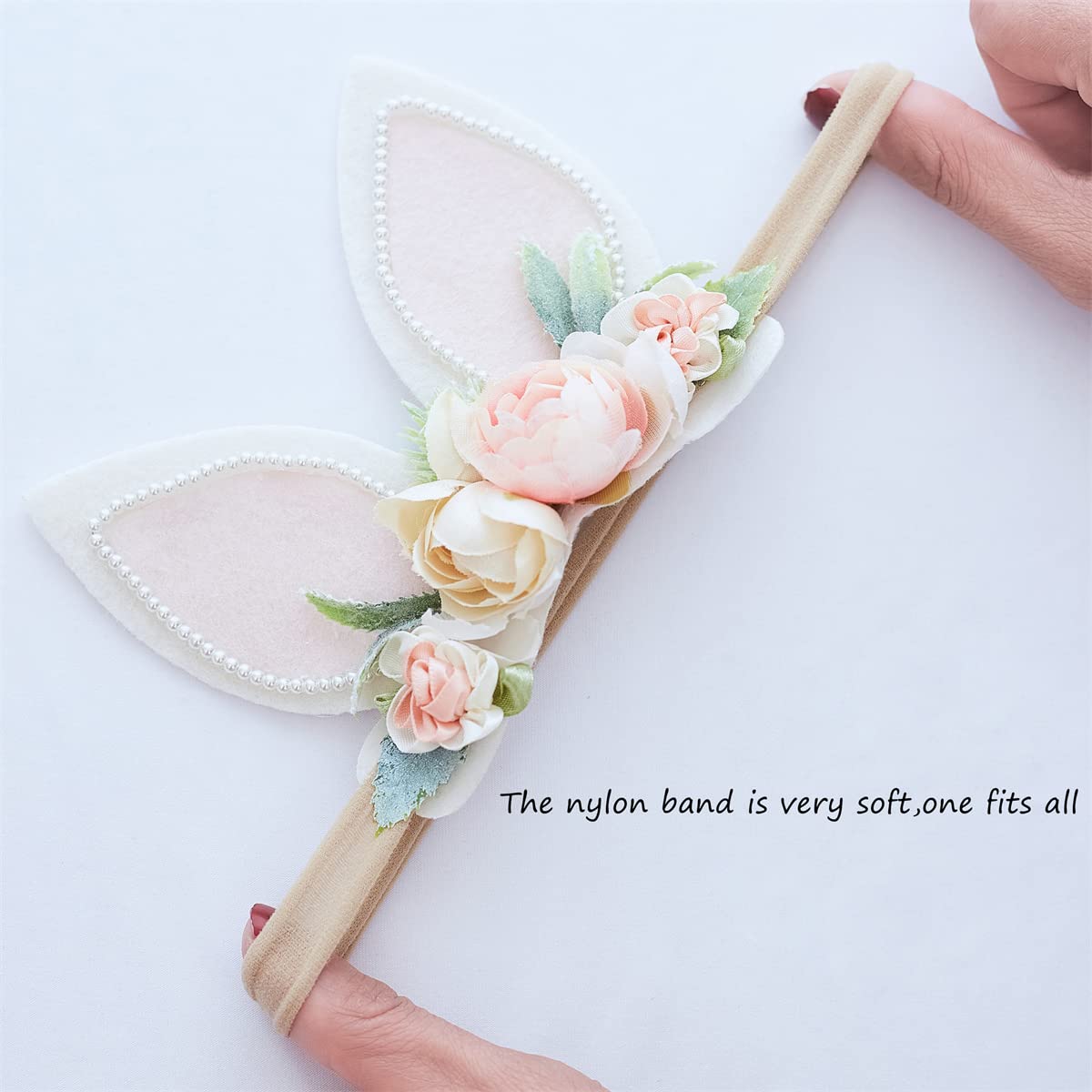 GEZISAN Easter bunny ears headband adds floral accents for adorable photo sessions.