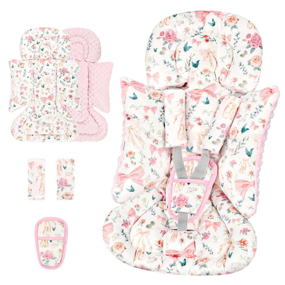 GFU 3-in-1 infant car seat insert front view with pink bow and soft head support