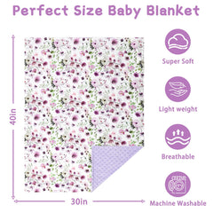 GFU baby blanket purple flowers design adds cheerful nursery accents.
