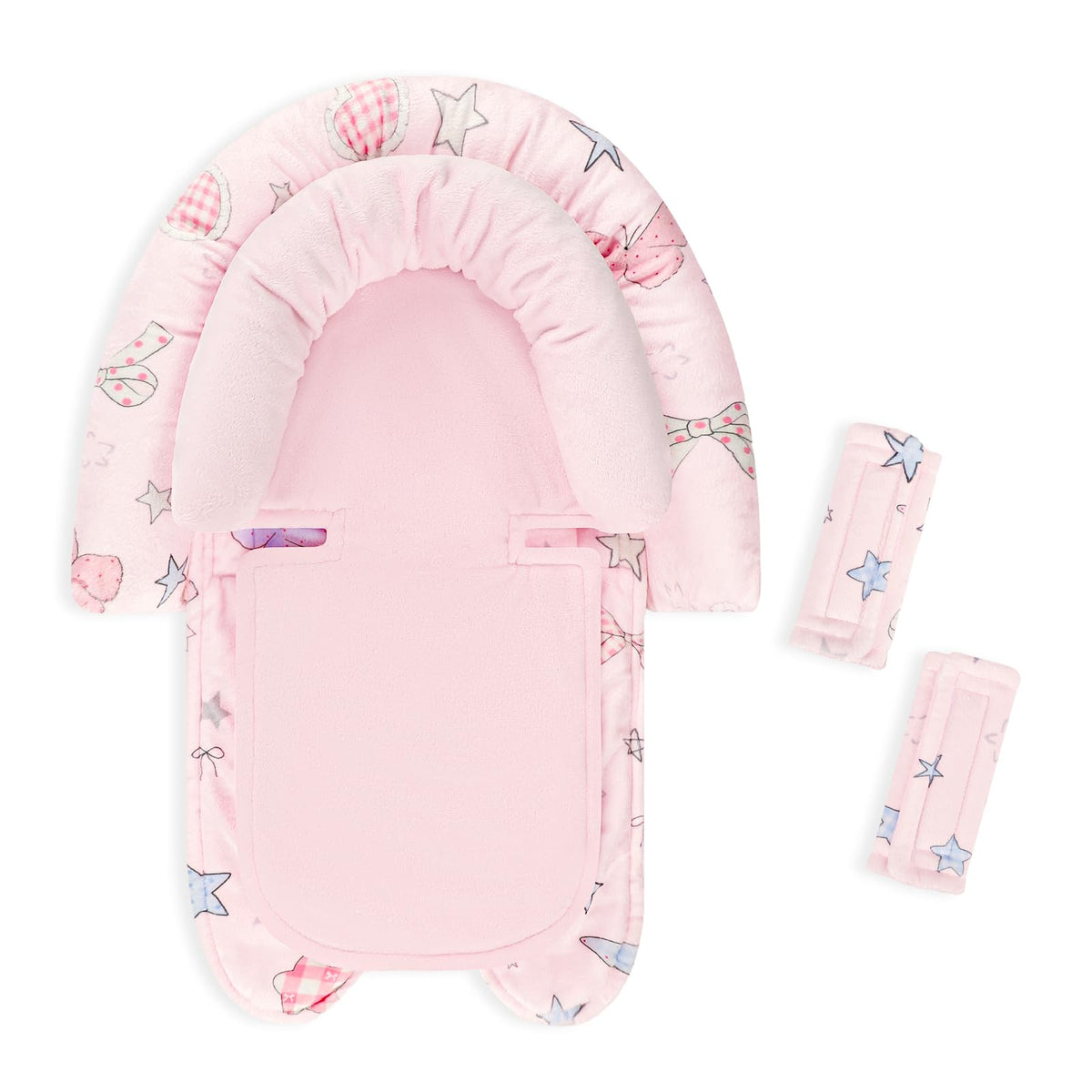 GFU baby car seat head support in plush fabric for gentle newborn comfort