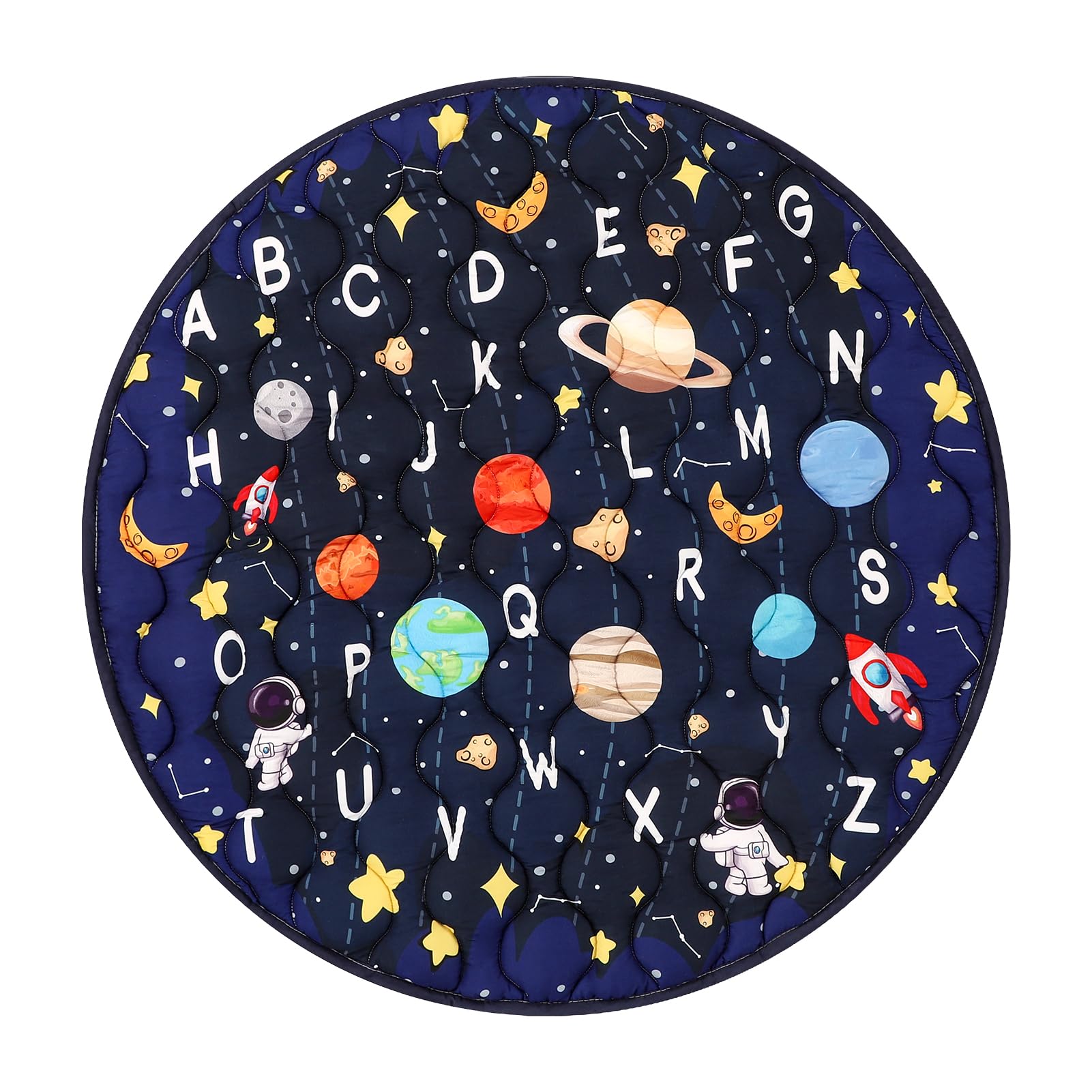 GFU baby play mat round blue folded for easy storage and travel.
