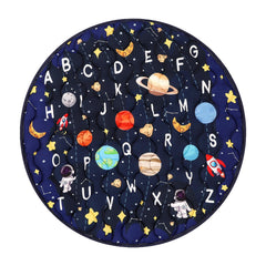 GFU baby play mat round blue folded for easy storage and travel.