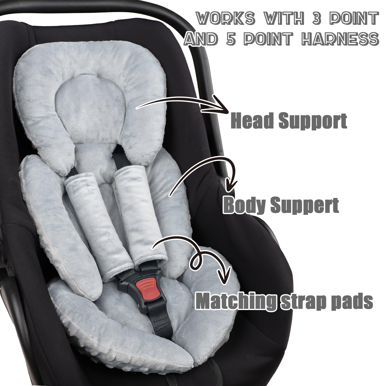 GFU infant car seat insert shoulder-strap-covers protect shoulders and hips from harness chafing.