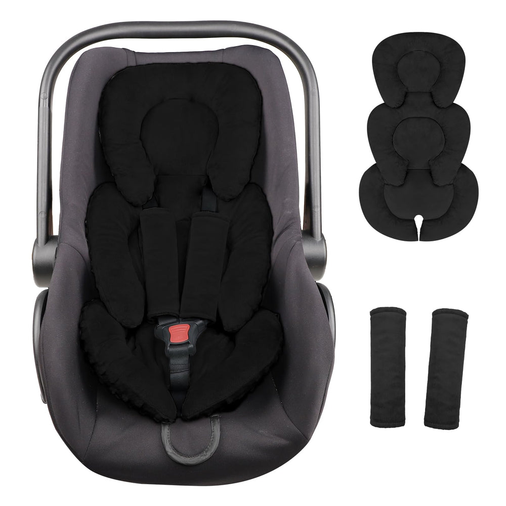 GFU infant car seat insert head and body support for safe travel comfort.