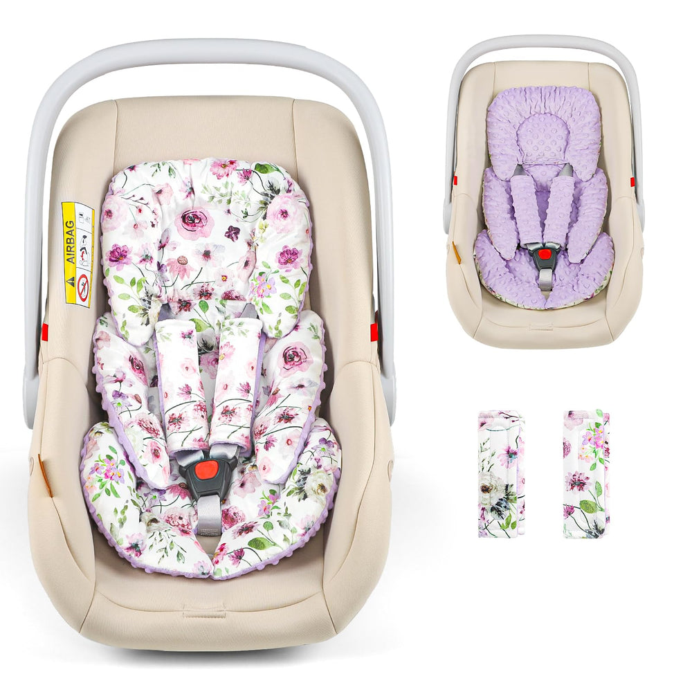 GFU infant car seat insert shows head and body support for comfy rides