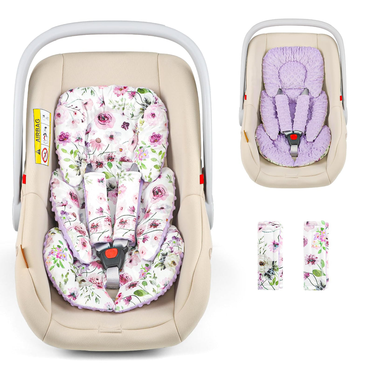 GFU infant car seat insert shows head and body support for comfy rides