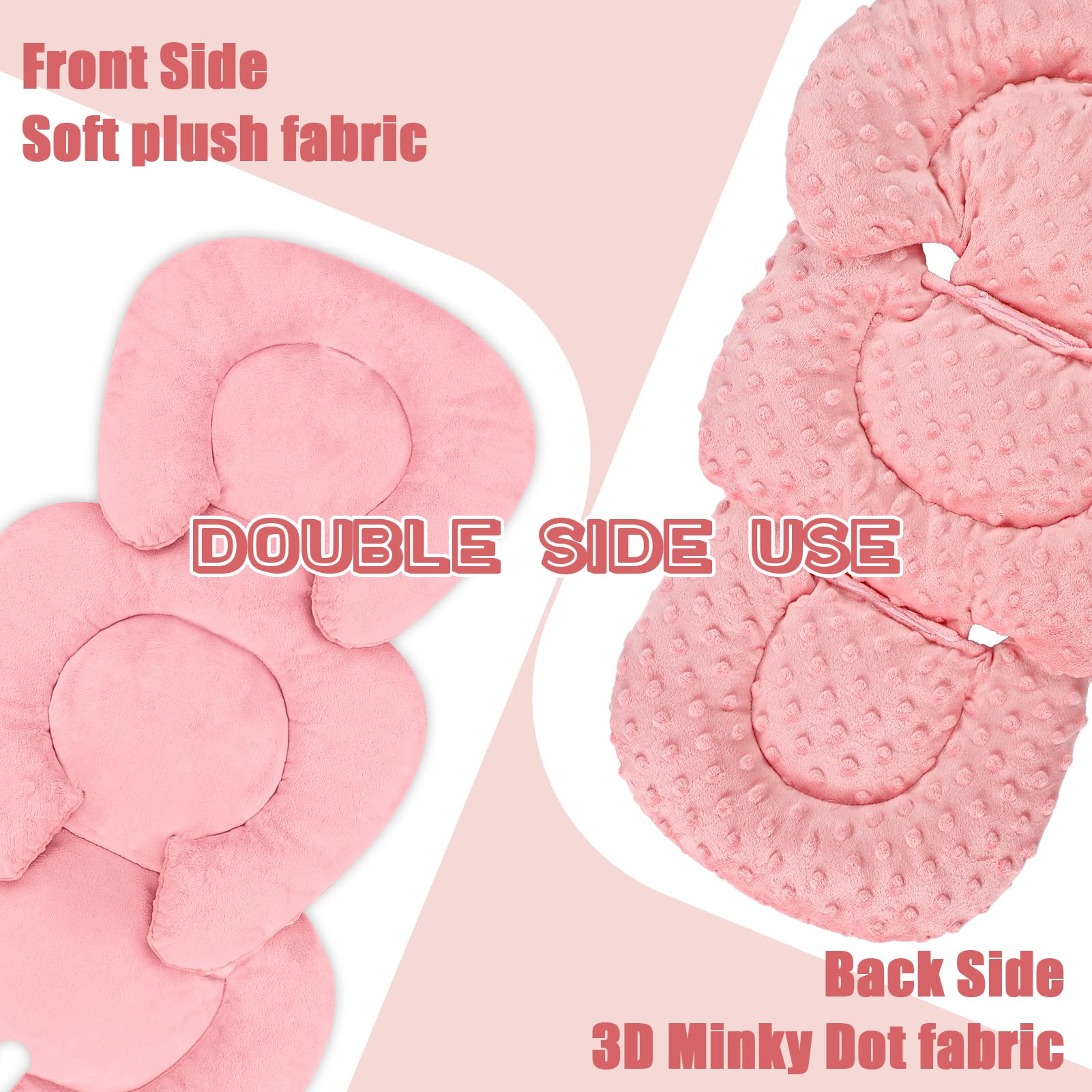 GFU infant car seat insert reversible fabric keeps baby comfy with plush and breathable sides.
