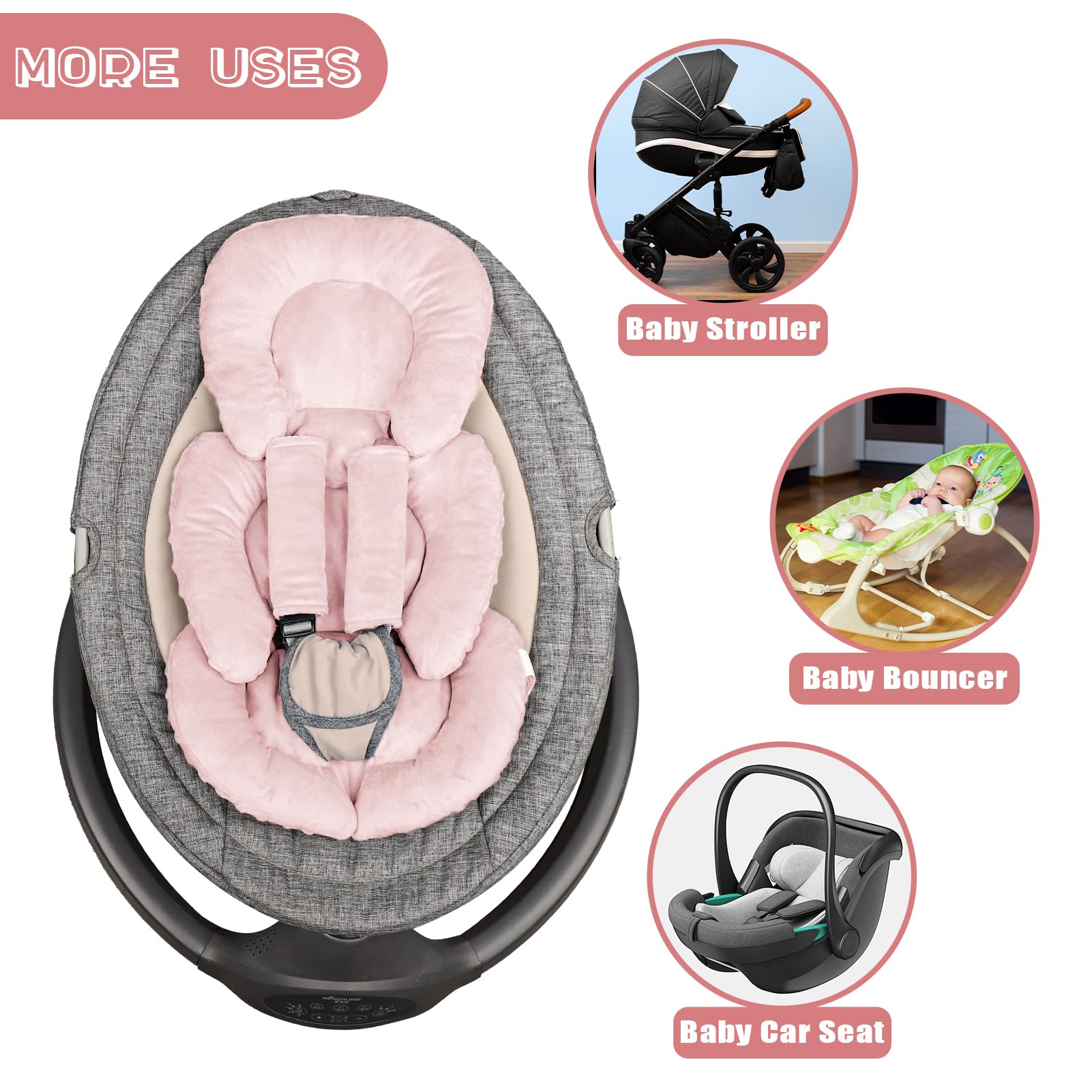 GFU insert demonstrated in swings and pushchairs for versatile seating