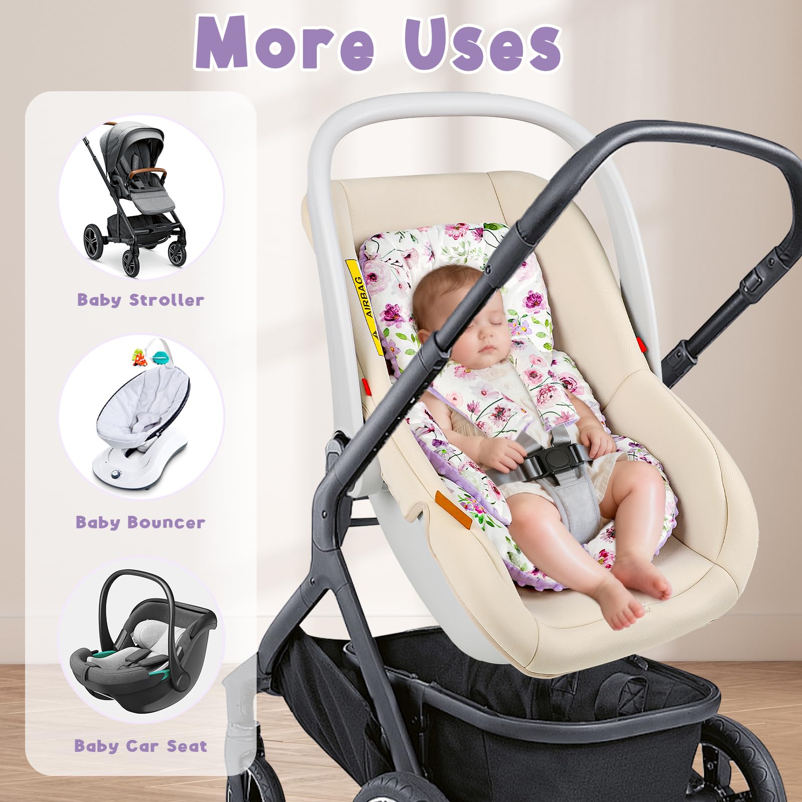 GFU infant cushion insert for stroller and car seat travel comfort
