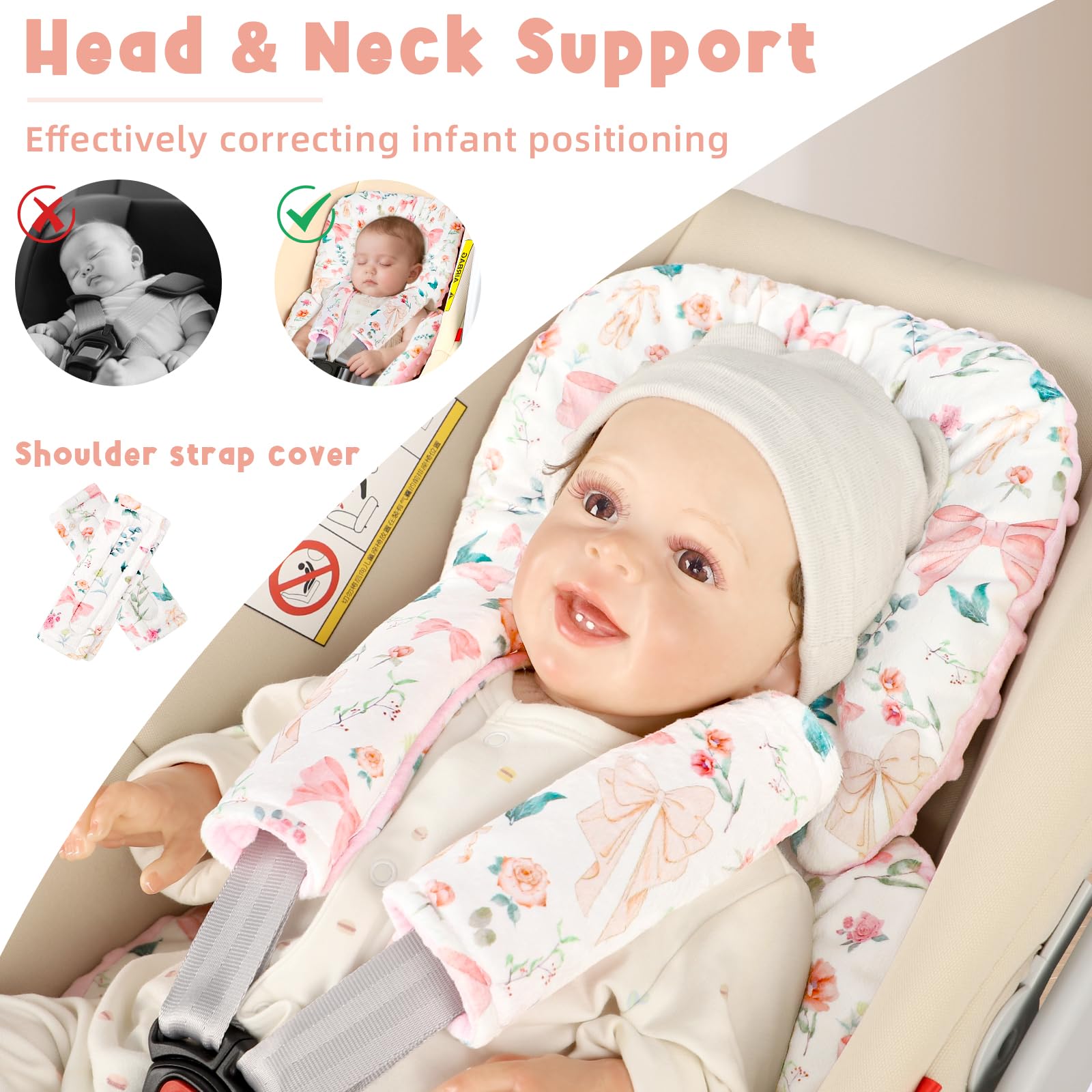 GFU infant seat insert reversible plush and breathable side for year-round comfort.