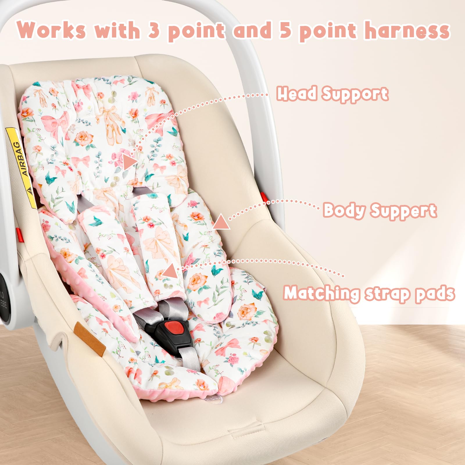 GFU car seat insert ventilated 3D side promotes airflow and ergonomic support.