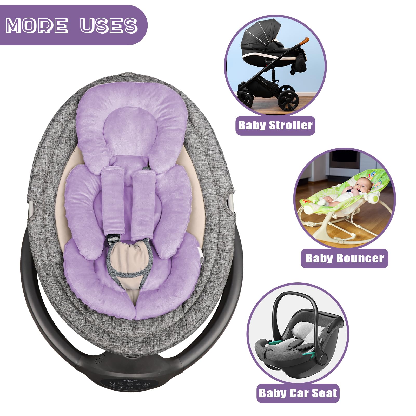 GFU purple fabric insert adds style while soothing cushions on car rides.