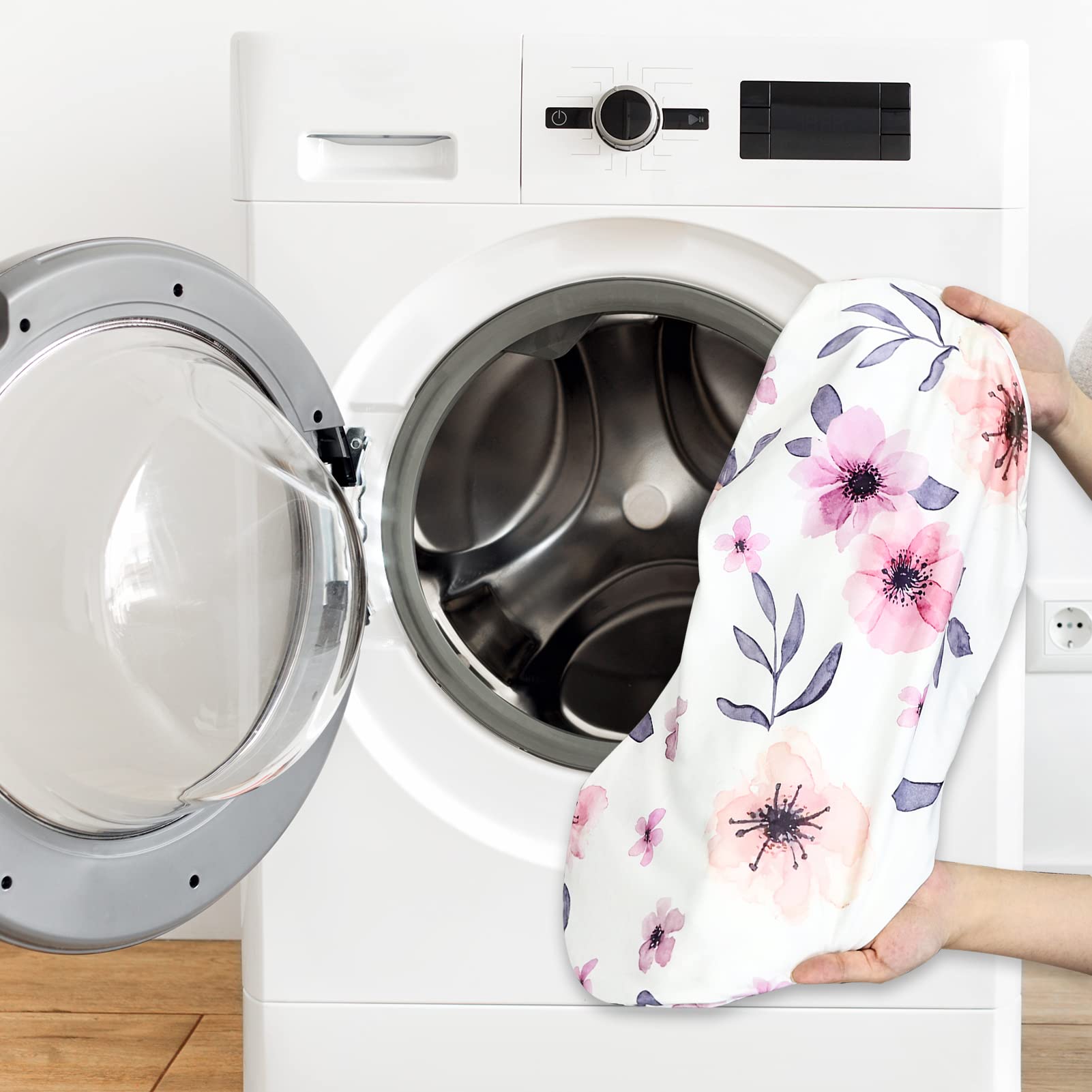 GFU nursing pillow cover machine washable for quick cleanups after use.