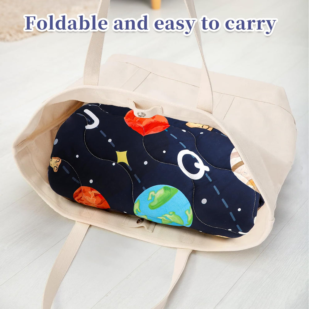 GFU portable blue baby mat for quick transitions between rooms.