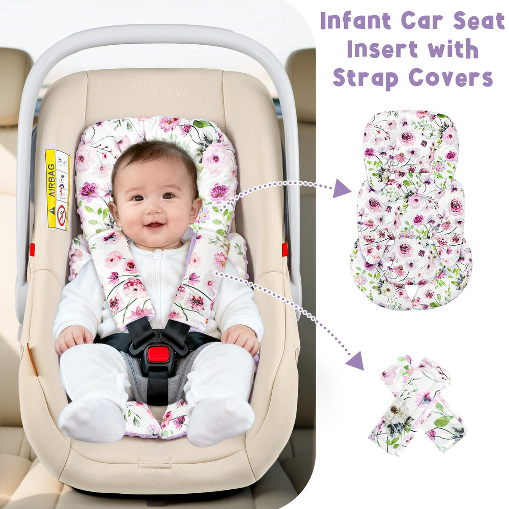 GFU purple flower infant insert adds color while cradling neck and back