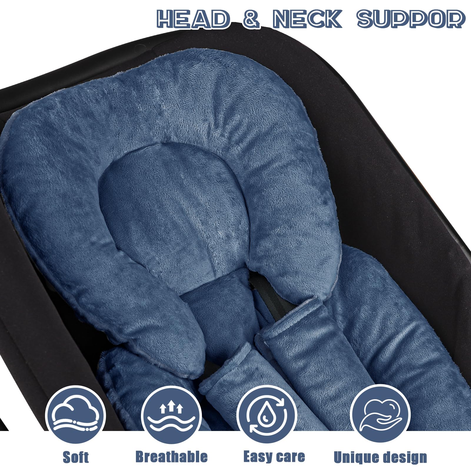 GFU blue design on car seats, strollers, and swings