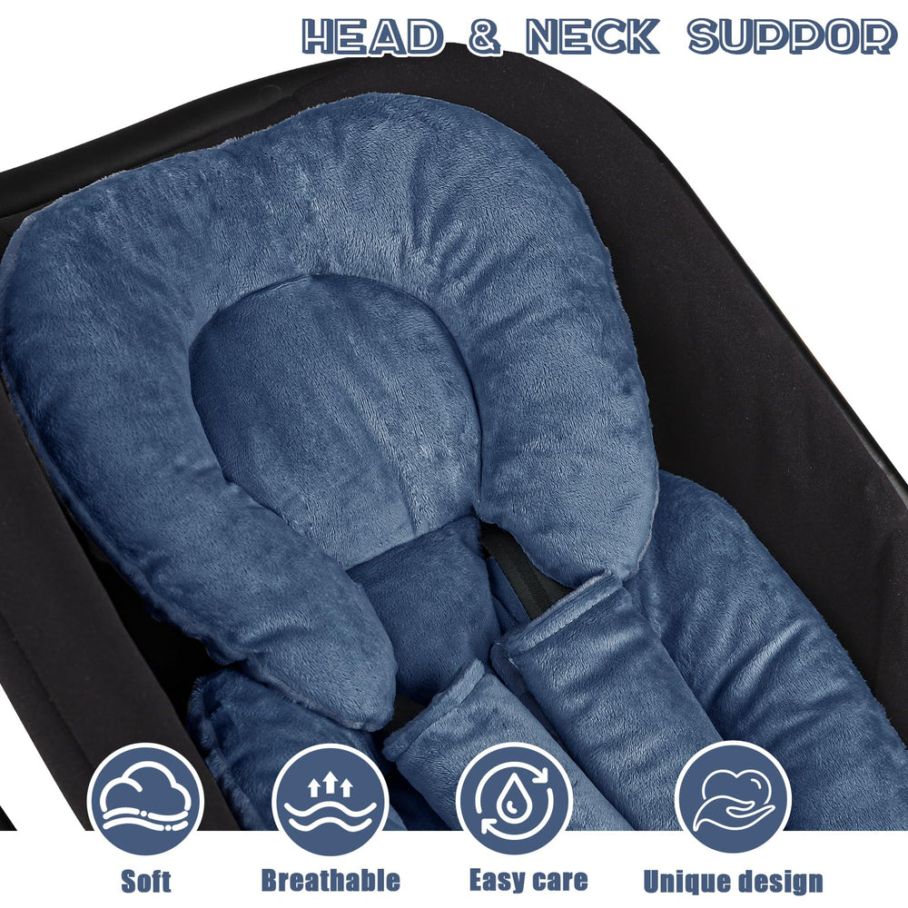GFU blue design on car seats, strollers, and swings