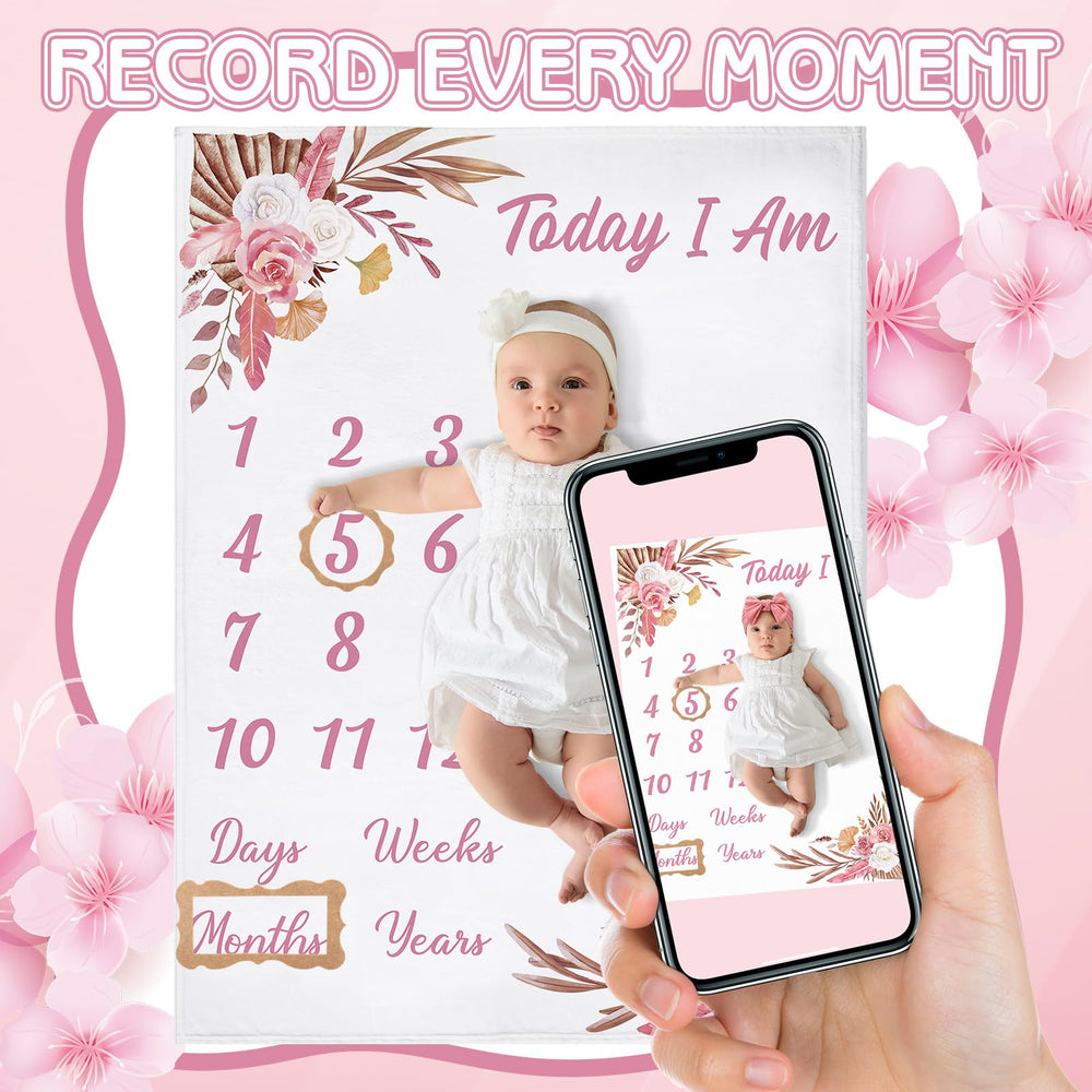 GGSTDDUP baby growth photo backdrop on floral blanket